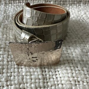 Brave Silver Croc-Embossed Belt with Silver Buckle